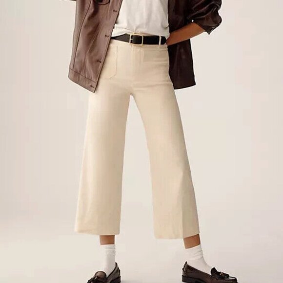 Anthropologie 31P The Colette Cropped Wide-Leg Pants 31 Petite Yellow Cream Nwt - Picture 1 of 6